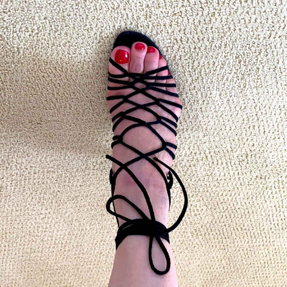 Black Straps Suede Shoes Size 6.5